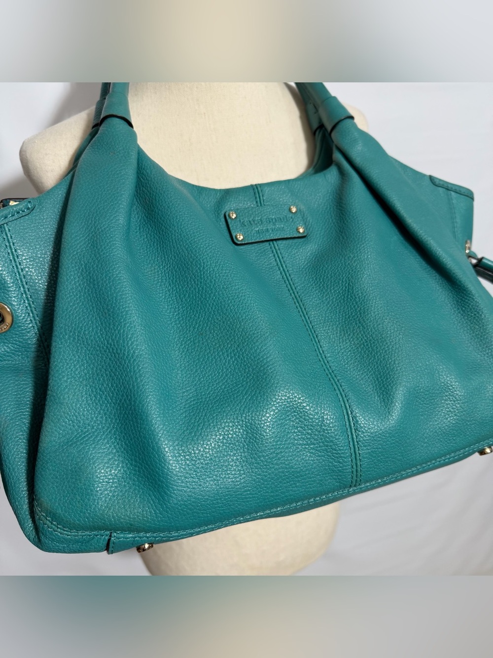 Kate Spade โข Stevie Leather Hobo Shoulder Bag Turquoise Blue Tassels - Picture 6 of 15